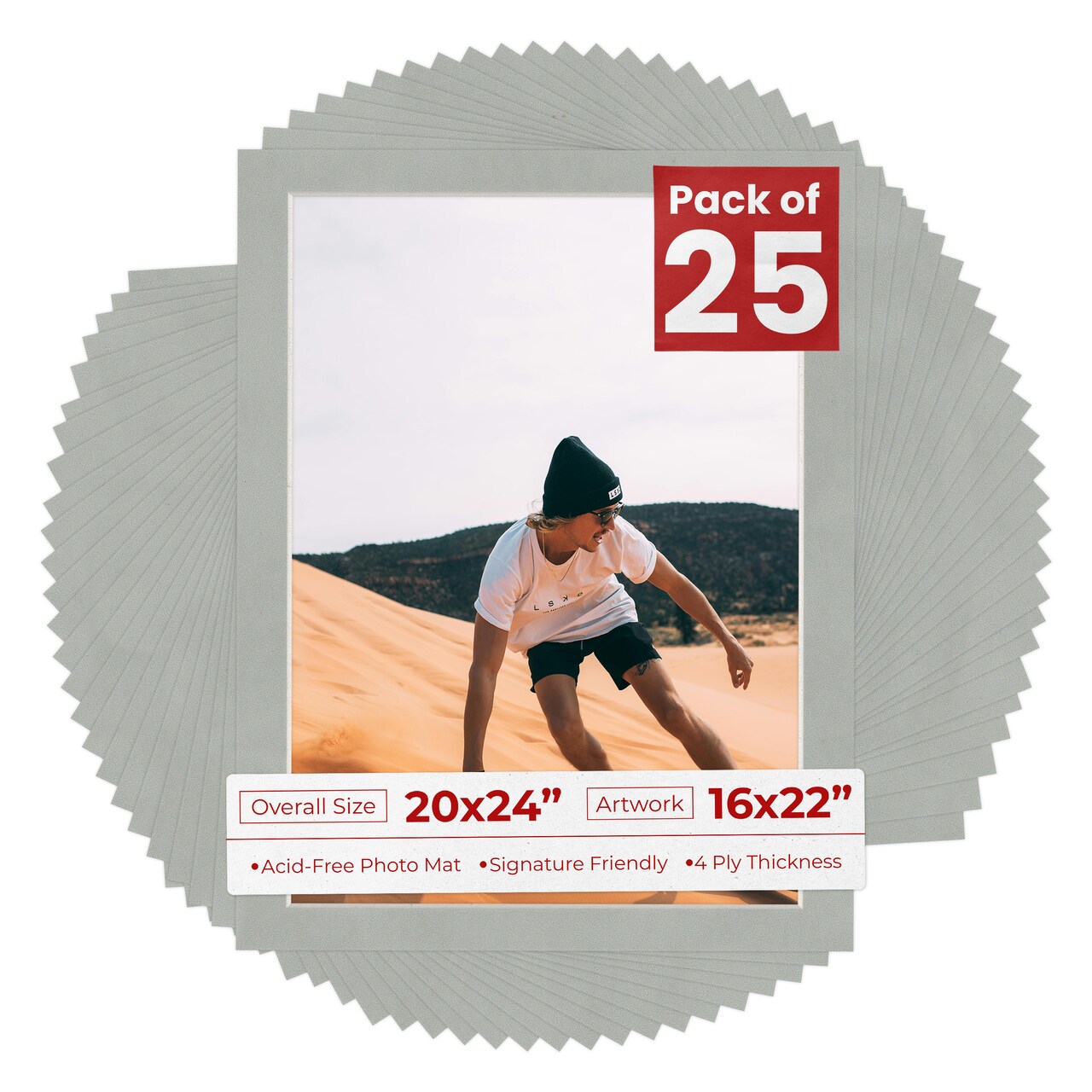 Light Grey Suede Mat Board for 20x24 Frames - Fits 16x22 Photos